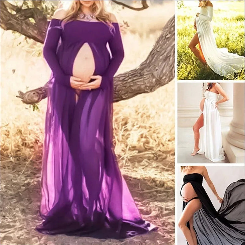 Pregnant Woman Photo Dress Solid Color Tube Top Stitching Front Slit Long Dress Pregnant Woman Jumpsuit Mopping Floor Long Dress