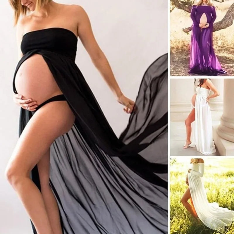 Pregnant Woman Photo Dress Solid Color Tube Top Stitching Front Slit Long Dress Pregnant Woman Jumpsuit Mopping Floor Long Dress