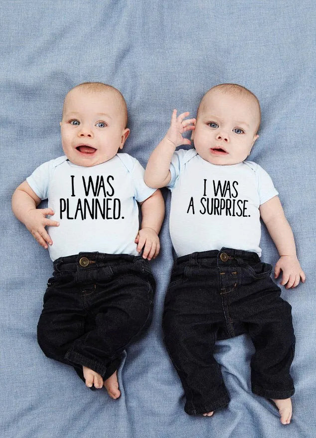 Boys Planned and I Was A Surprise Newborn Twins Baby Boys Girls Bodysuit Baby Cute Short Sleeve Playsuits Outfits Cloth - Fashionner