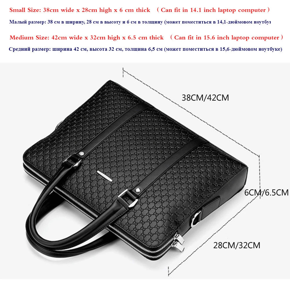 New Double Layers Men's Leather Business Briefcase Casual Man Shoulder Bag Messenger Bag Male Laptops Handbags Men Travel Bags - Fashionner