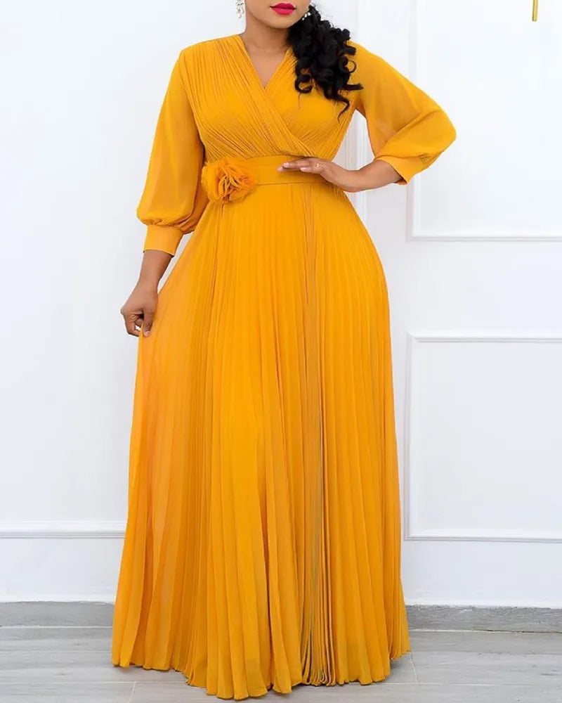 Traditional African Dresses for Women 2021 Summer African Women Plus Size Long Sleeve Yellow Long Dress  African Clothes