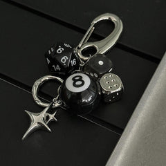 Black 8 Dice String Handmade Handbag Pendant Trendy Wear Match Keychain