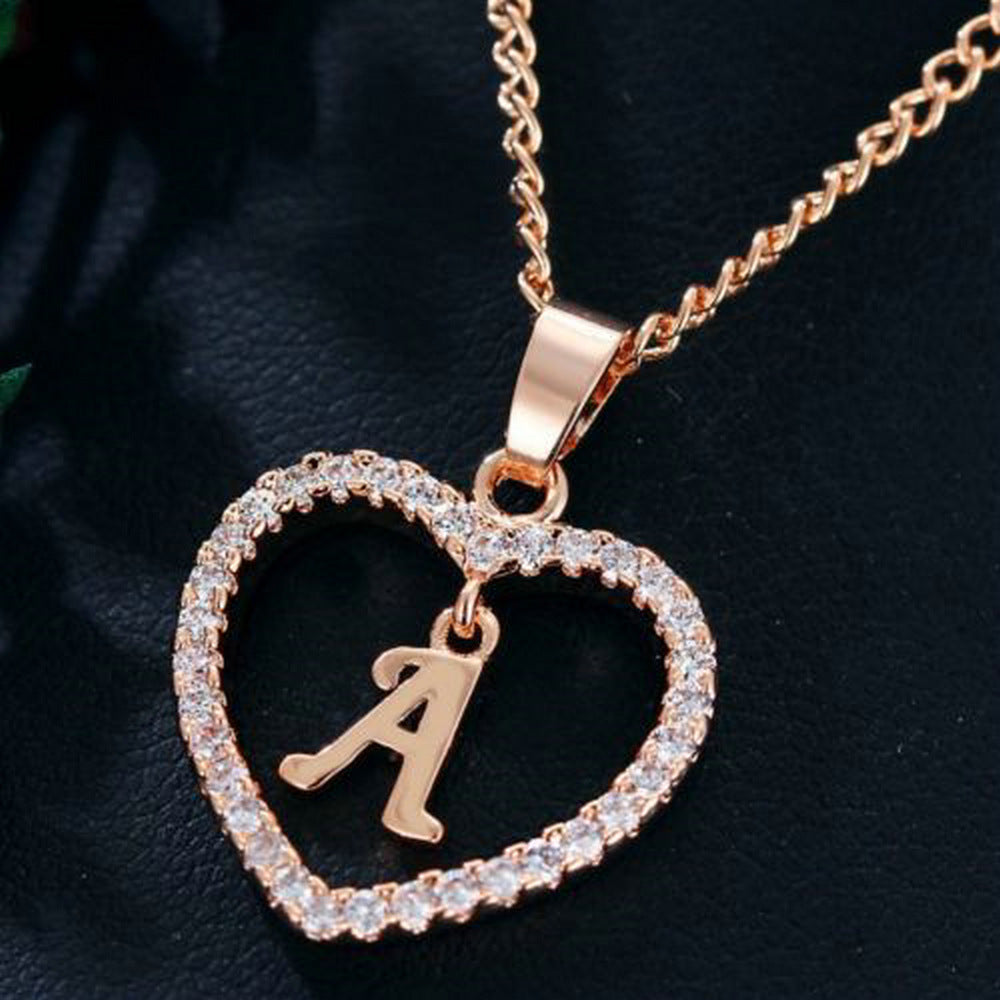 26 Letters Heart-shaped Zircon Pendant Necklace Stainless Steel Gold Color Chains Jewelry Birthday Gift For Women