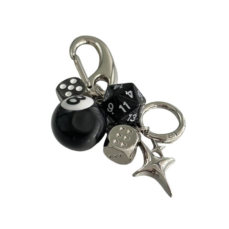 Black 8 Dice String Handmade Handbag Pendant Trendy Wear Match Keychain