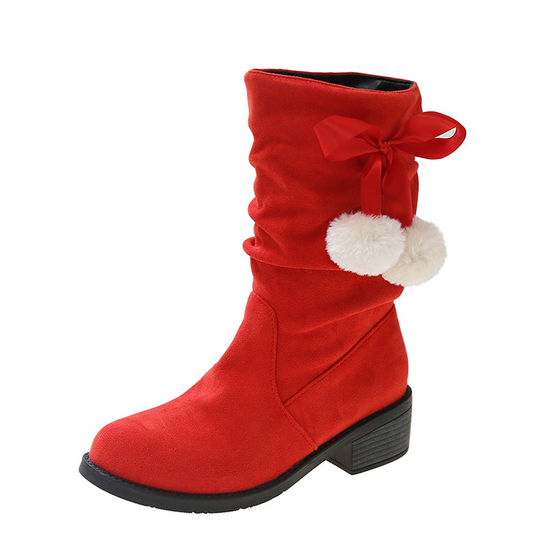 Cross-border European And American Large Size Thick Heel Round Toe Mid-calf Retro Smoke Pipe Boots For Women - Fashionner