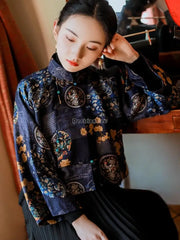 Traditional 2023 autumn new chinese style traditional hanfu top print cheongsam oriental blouse elegant festival party dress qipao top pd