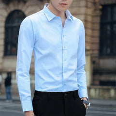 Men Long Sleeve Shirts Office Business Formal Dress Shirt Man Casual Blouse Solid Slim Fit Tops Fashion Male Clothing