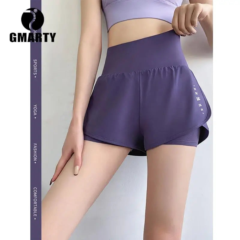 High Rise Moisture Wicking Fabric Sports Shorts Women's Activewear Double Layer Running Shorts Yoga Pants Summer Gym Fitness