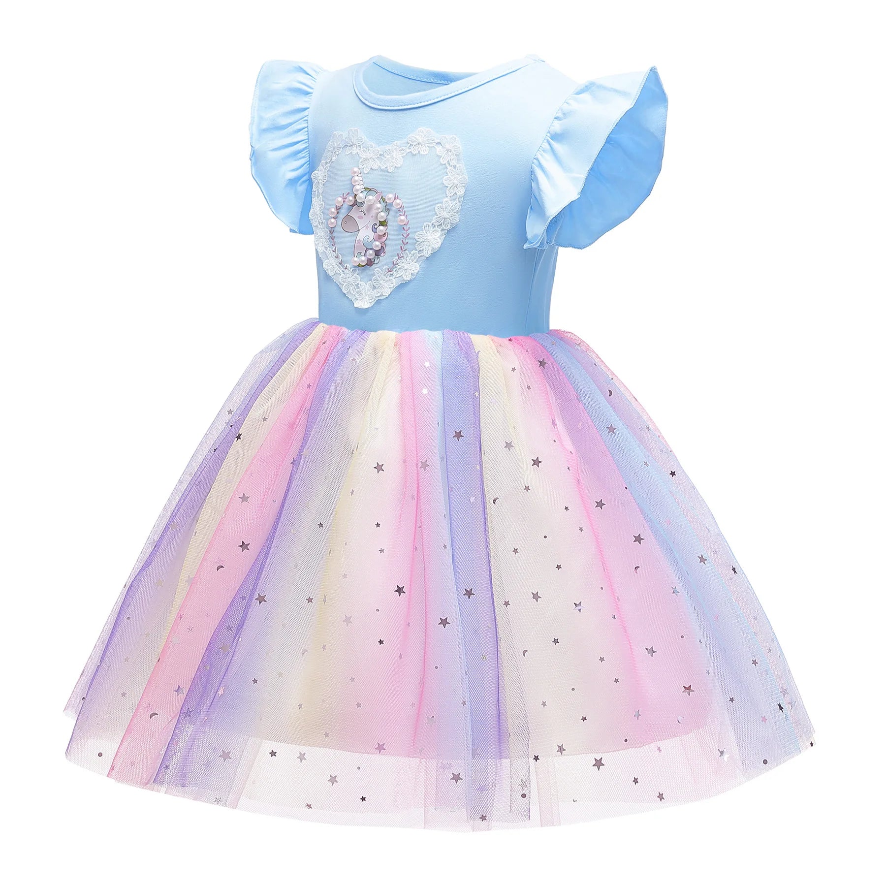 Western Girls' Dress Summer Thin Ice and Snow Knitted Unicorn Children's Wear Western Style Rainbow Skirt Mesh Princess Skirt - Fashionner