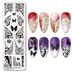 NICOLE DIARY Halloween Nail Art Stamping Plate Drawing Template Butterfly Heart Wave Line Image Stencil Mold Nail Printing Tools - Fashionner