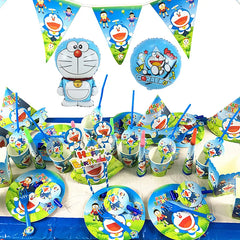 Sneakers Party Doraemon Theme Birthday Party Decoration Supplies Paper Cup Plate Tablecloth Pennant Cake Topper Baby Shower Balloon Kids Favors