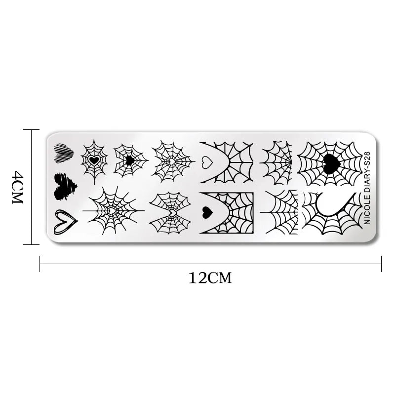 NICOLE DIARY Halloween Nail Art Stamping Plate Drawing Template Butterfly Heart Wave Line Image Stencil Mold Nail Printing Tools - Fashionner