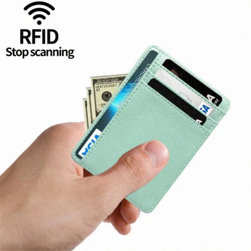 Slim RFID Blocking Leather Wallet Credit ID Card Holder Purse Money Case for Men Women Fashion Business Card Bag - Fashionner