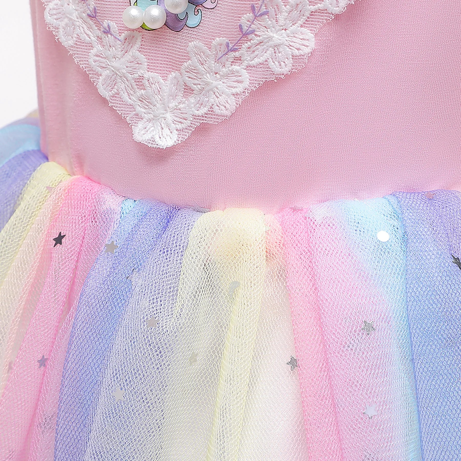 Western Girls' Dress Summer Thin Ice and Snow Knitted Unicorn Children's Wear Western Style Rainbow Skirt Mesh Princess Skirt - Fashionner