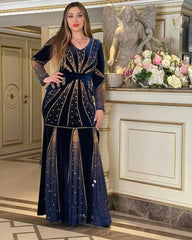 Traditional African Velvet Evening Dresses for Women Dashiki Diamond Kaftan Party Long Dress Abaya Dubai Ankara Robe Femme Africa Clothes