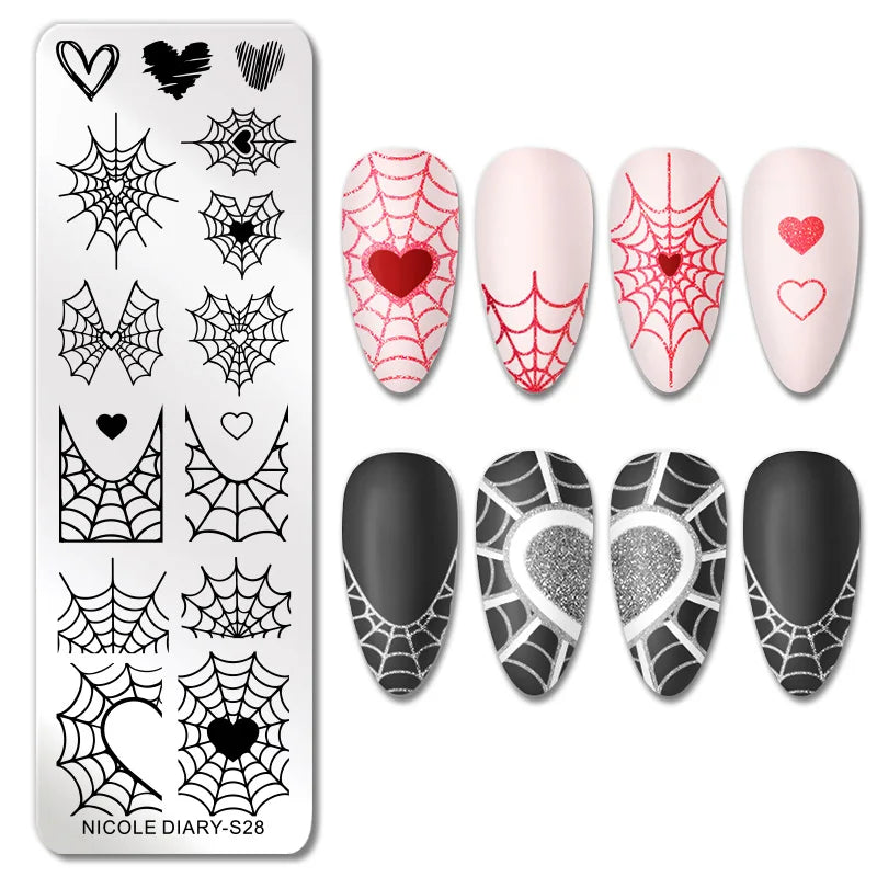 NICOLE DIARY Halloween Nail Art Stamping Plate Drawing Template Butterfly Heart Wave Line Image Stencil Mold Nail Printing Tools - Fashionner