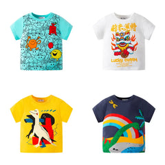 Boys Summer Short Sleeve T-shirts Cartoon Dinosaur Lion Children Toddler Stitch Pure Cotton Casual Breathable Soft Clothe - Fashionner