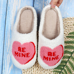 Valentine's Day Love Heart Cotton Slippers Spring AutumnWomen Indoor Slippers Man Cotton Non-Slip Soft Warm Slides Home Shoes Couple Female Simple Plush Slipper