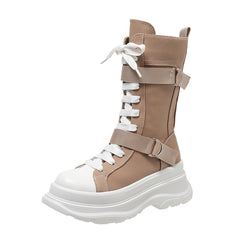 Women's Fashion Casual Platform Lace-up Canvas Boots