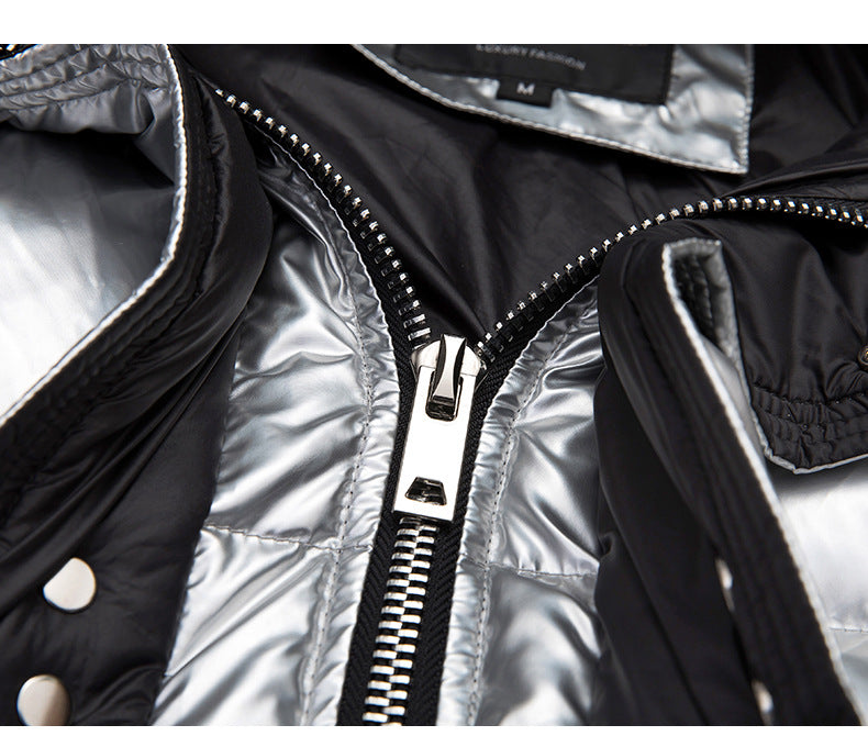 Couples Laser Glossy Thickened Loose Mid Length Down Jacket - Fashionner