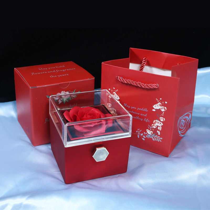 Rotating Soap Flower Rose Gift Box Creative Rotating Rose Jewelry Packaging Box Valentine's Day Gift For Women - Fashionner