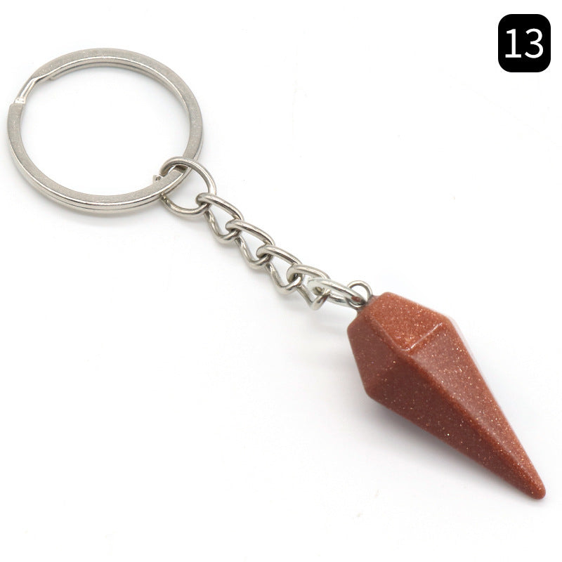 Natural Crystal Agate Stone Hexagonal Cone Keychain Bag Decorative Pendant