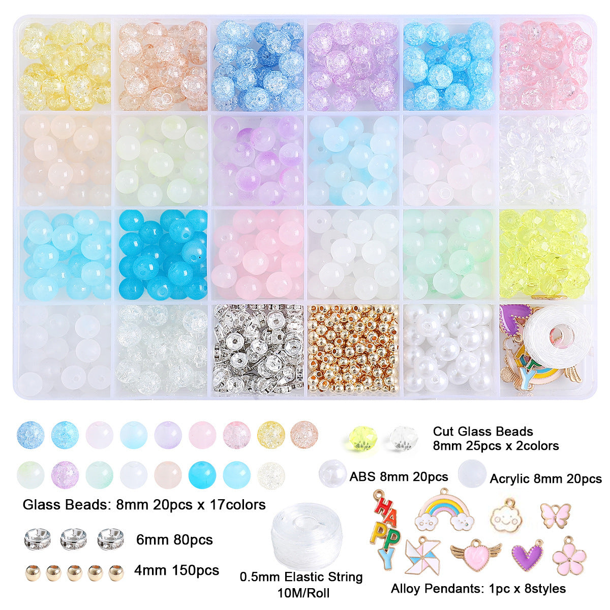 Glass Jelly Double Crystal Round Beads Material Package Handmade Diy Bracelet Accessories Set Box String Beads Materials