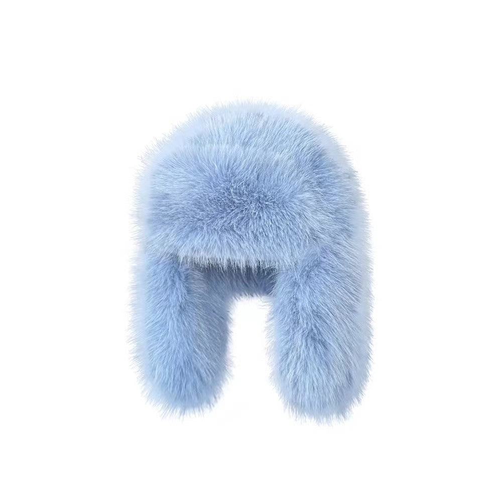 Blue Velvet Ushanka Female Winter Thicken Thermal Furry Earmuffs Hat