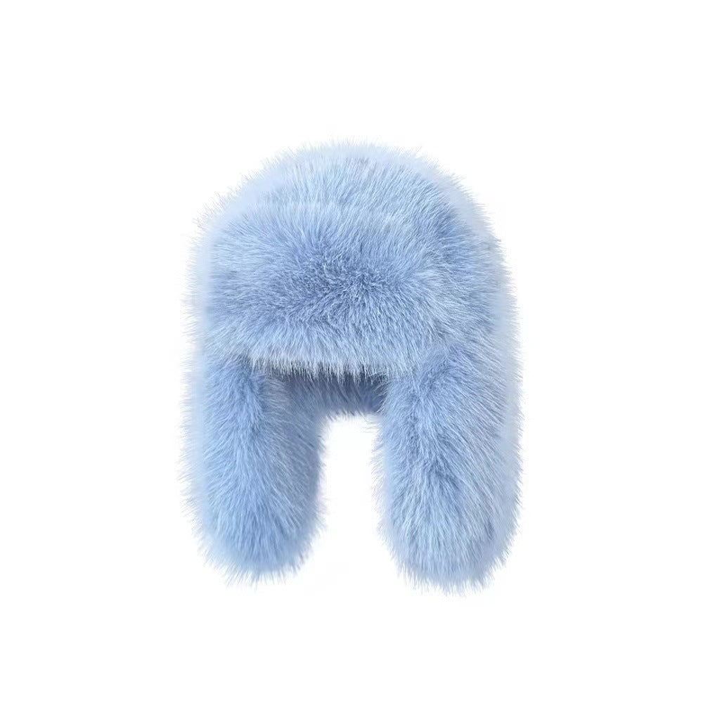 Blue Velvet Ushanka Female Winter Thicken Thermal Furry Earmuffs Hat - Fashionner