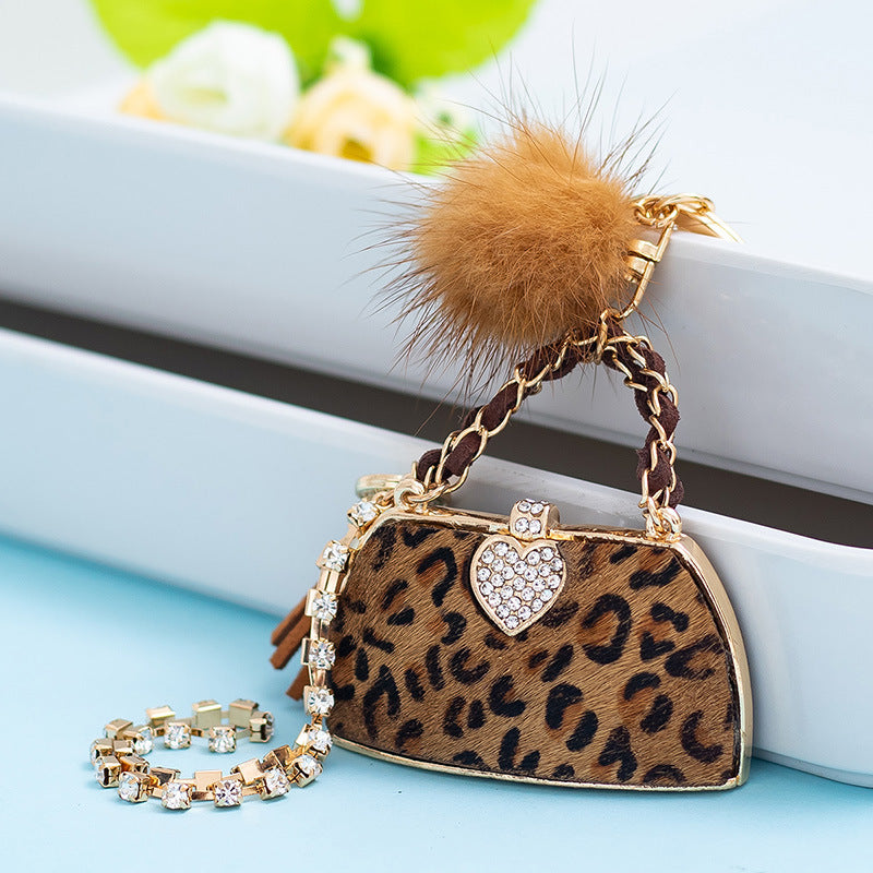 Personalized Leopard Print Handbag Key Ring Pendants