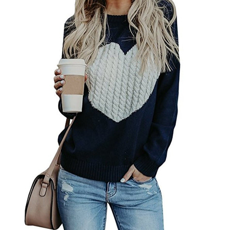 Love Printed Pullover Sweater For Women Solid Color Spring And Autumn Clothes Valentines Day - Fashionner