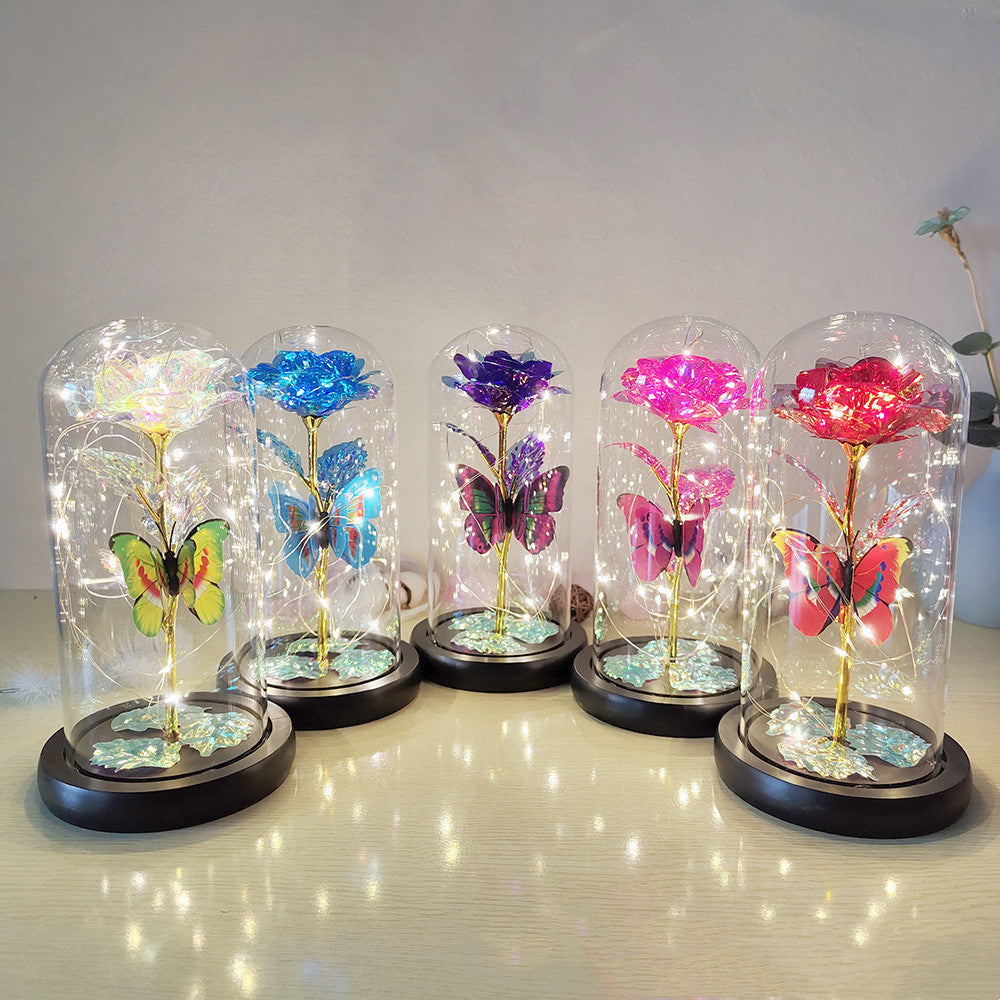 Valentine's Day Gift Eternal Rose LED Light Foil Flower In Glass Cover Mothers Day Wedding Favors Bridesmaid Gift - Fashionner