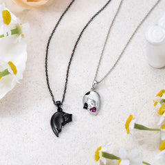 Couple Stitching Love Black And White  Hug Cute Pet Cat Couple Pendant Necklace For Women Girls Fashion Exquisite Gift