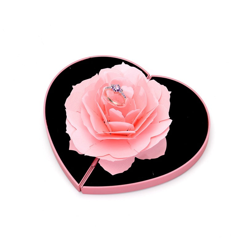 3D Love Box Heart-shaped Rose Flower Rotating Ring Box Valentines Day Gift - Fashionner