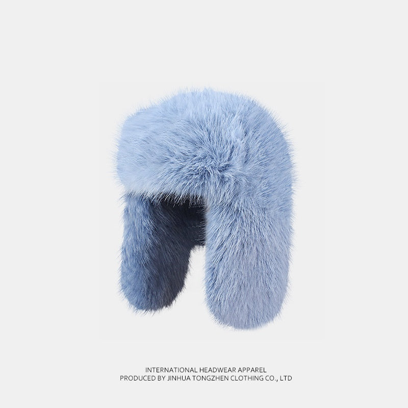 Blue Velvet Ushanka Female Winter Thicken Thermal Furry Earmuffs Hat - Fashionner