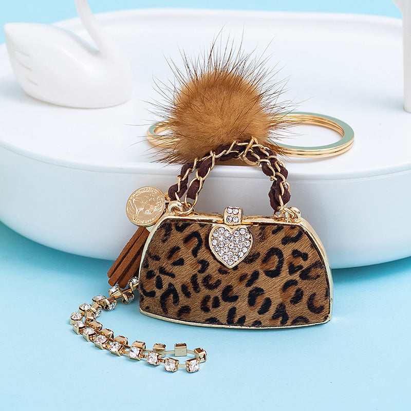 Personalized Leopard Print Handbag Key Ring Pendants