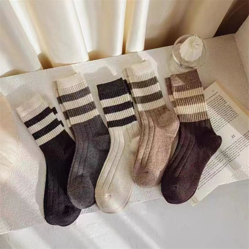 Spring And Autumn All-match Stripes Sports College Style Stockings - Fashionner