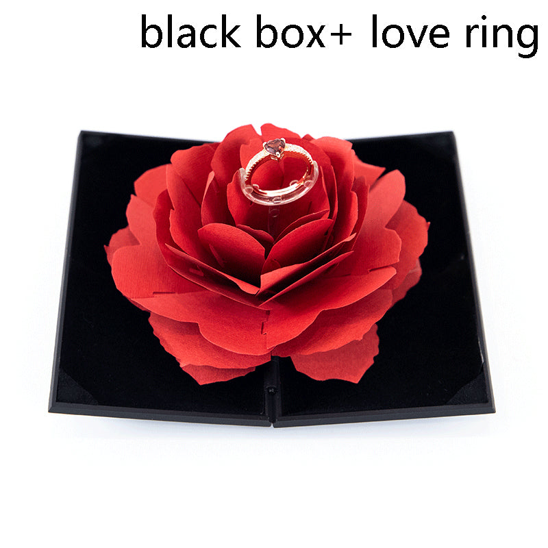 3D Love Box Heart-shaped Rose Flower Rotating Ring Box Valentines Day Gift - Fashionner