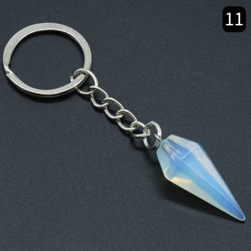 Natural Crystal Agate Stone Hexagonal Cone Keychain Bag Decorative Pendant