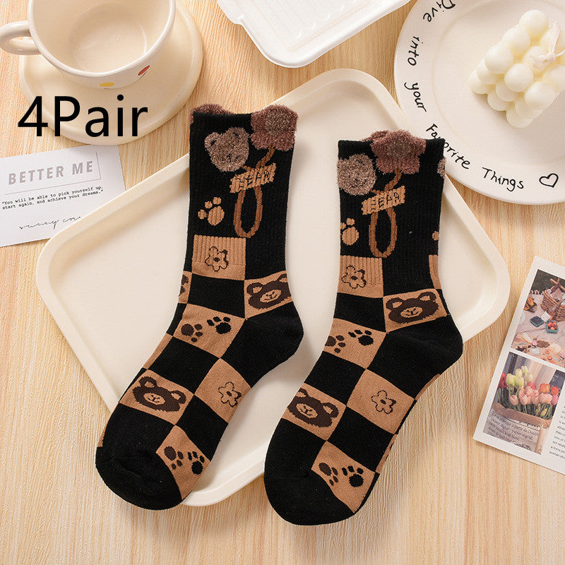 Women's Fashionable Hundred Feather Yarn Bear Mid Calf Socks