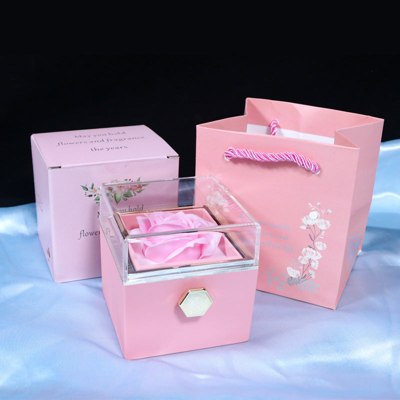 Rotating Soap Flower Rose Gift Box Creative Rotating Rose Jewelry Packaging Box Valentine's Day Gift For Women - Fashionner