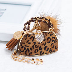 Personalized Leopard Print Handbag Key Ring Pendants