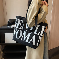 Large Capacity Canvas Bag Women Letter Printed Shoulder Travel Simple Handbags Travel Casual Daily Shopping Bags Totes - Fashionner